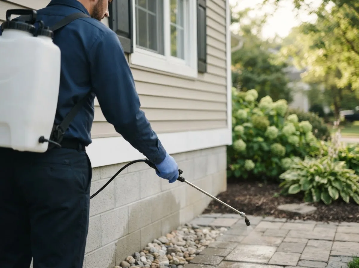 Pest control technician inspecting a home in Forsyth, MO